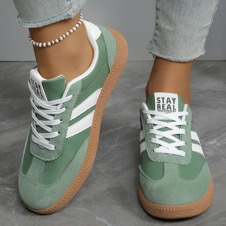 Baskets légères et confortables pour femmes, chaussures de sport tendance à lacets rayées pour femme, baskets décontractées vertes et respirantes, grandes tailles
