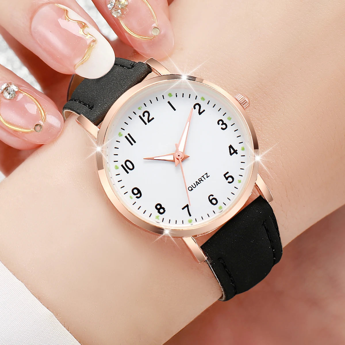 Montre de mode décontractée pour femme avec cadran arabe, bracelet en cuir, mouvement à quartz, montre pour femme, horloge pour filles, cadeau