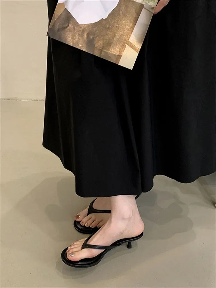 Aneikeh 2026 Mode Pantoufles à talons fins pour femmes, sandales slides à bout rond avec clip, sandales d’été tongs, chaussures féminines mules slides