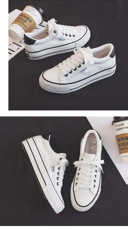 Chaussures pour femmes, chaussures en toile, baskets de printemps à semelle épaisse augmentant la hauteur, chaussures de skate tendance et polyvalentes, chaussures vulcanisées pour étudiantes