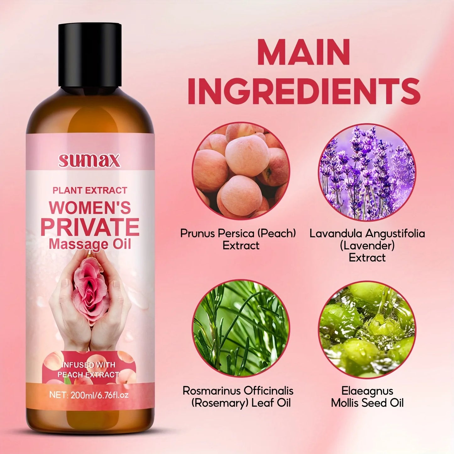 Huile de massage intime pour femmes, parfum pêche, fragrance longue durée, hydratation profonde, formule douce, convient à tous les types de peau