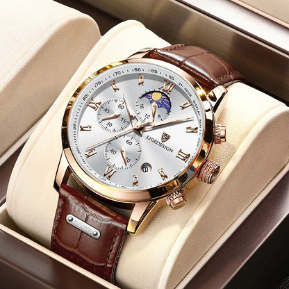 Montre-bracelet de luxe pour femme LIGE, bracelet en cuir, étanche, décontractée et sportive, à quartz, avec affichage 24 heures et phase de lune.
