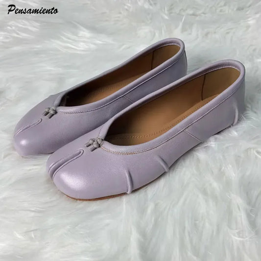 Chaussures plates de ballet pour femmes à bout fendu, chaussures tabi tendance, mocassins décontractés à enfiler, espadrilles en cuir plissé pour femmes, zapatillas mujer