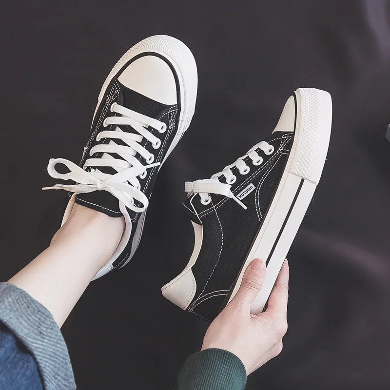 Chaussures pour femmes, chaussures en toile, baskets de printemps à semelle épaisse augmentant la hauteur, chaussures de skate tendance et polyvalentes, chaussures vulcanisées pour étudiantes