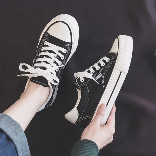 Chaussures pour femmes, chaussures en toile, baskets de printemps à semelle épaisse augmentant la hauteur, chaussures de skate tendance et polyvalentes, chaussures vulcanisées pour étudiantes