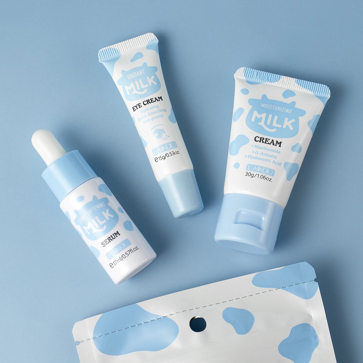 Coffret Trio Éclat au Lait LAIKOU – Kit de Nutrition Profonde, Soin Hydratant Non Gras avec Sérum, Crème Contour des Yeux et Crème Hydratante, Coffret Cadeau