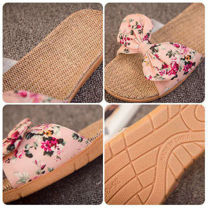 Chaussures pour femme Sandales Mujer Femmes Féminines Nœud décoratif Lin en toile Tongs Chaussures de plage Sandales Pantoufles Chaussures Femme