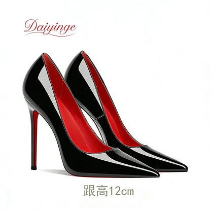 Chaussures pour femme tendance 2026 de luxe à semelles rouges, talons hauts, escarpins à bout pointu et talons aiguilles de 12 cm, confortables pour soirées, robes de cérémonie et mariages.