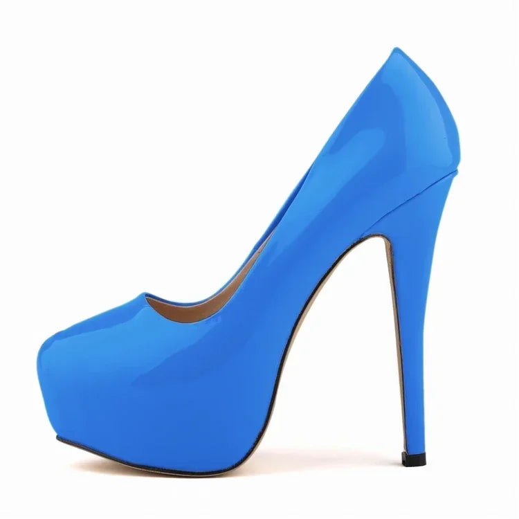 LOSLANDIFEN Escarpins à talons hauts pour femmes 14 cm, bout rond, stilettos, talons femme sexy, chaussures de mariage rouges pour dames, talons plateforme noirs