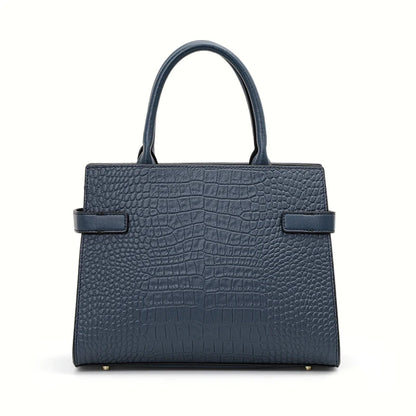 Sac à main pour femme en cuir véritable de vachette, convertible en port bandoulière et épaule, avec foulard en soie, sac fourre-tout à motif crocodile