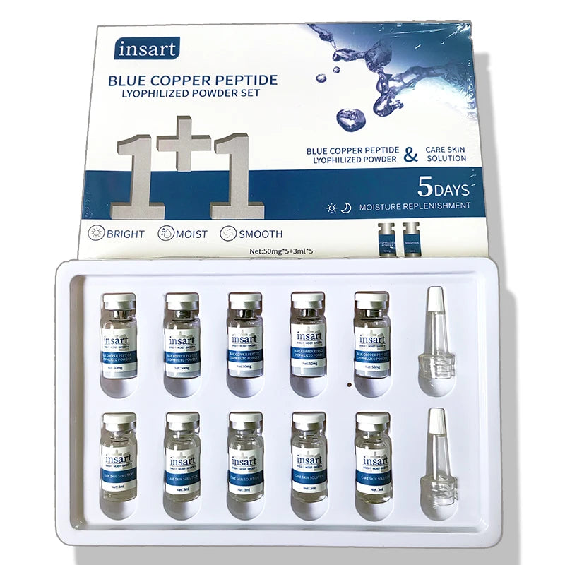 Ensemble de poudre lyophilisée au peptide de cuivre bleu, sérum facial hydratant et blanchissant, anti-rides, pour une peau lisse et douce, soin de la peau, essence éclaircissante