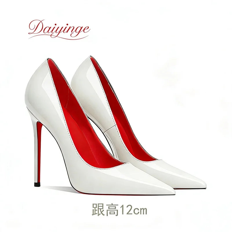 Chaussures pour femme tendance 2026 de luxe à semelles rouges, talons hauts, escarpins à bout pointu et talons aiguilles de 12 cm, confortables pour soirées, robes de cérémonie et mariages.