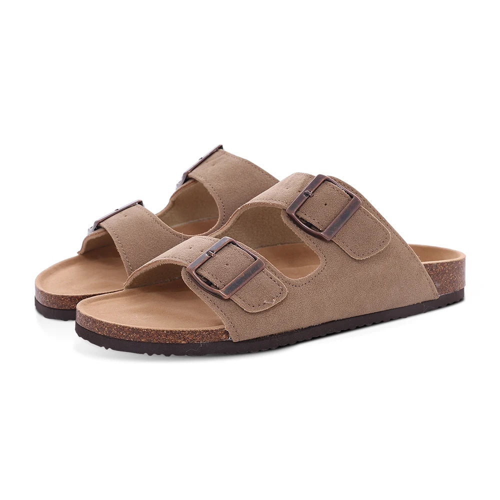 Mules en daim pour femmes Comwarm Fashion, pantoufles, sabots pour hommes, sandales à semelle intérieure en liège avec soutien de la voûte plantaire, claquettes d’extérieur pour la plage, chaussures d’intérieur