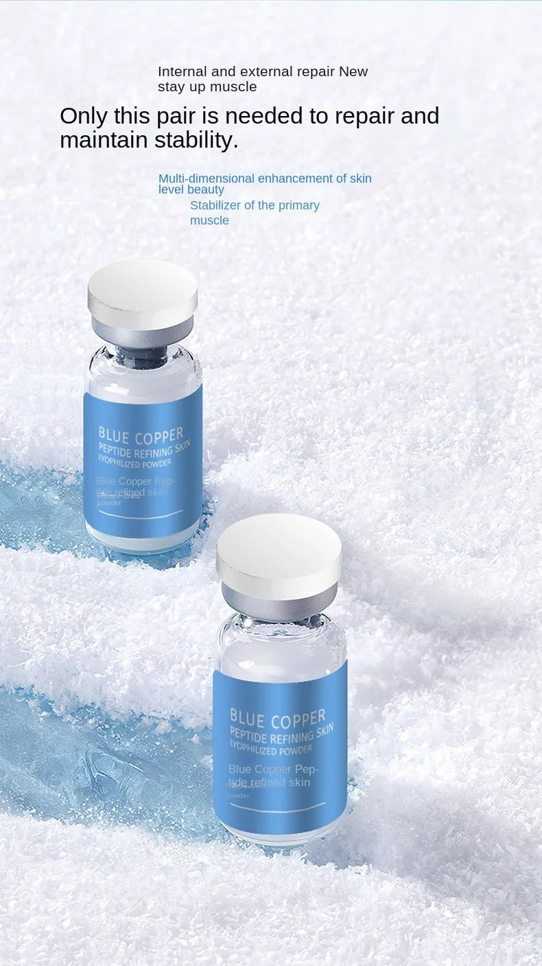Ensemble de poudre lyophilisée réparatrice pour la peau du visage au peptide de cuivre bleu, pour peaux sensibles, hydratante, raffermissante et lissante, avec essence à l’acide hyaluronique