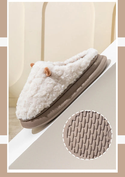 Pantoufles d’hiver pour femmes - Chaussons doublés en polaire pelucheuse, chaussons chauds en coton pour l’intérieur/l’extérieur avec semelle antidérapante