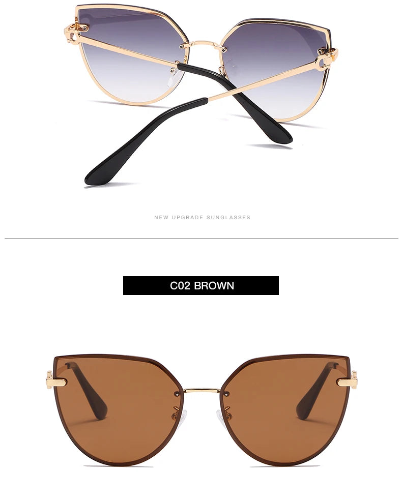 Lot de 2 lunettes de soleil pour femmes à grande monture, lunettes de soleil œil de chat dégradées pour femmes, protection UV pour extérieur, lunettes de créateur