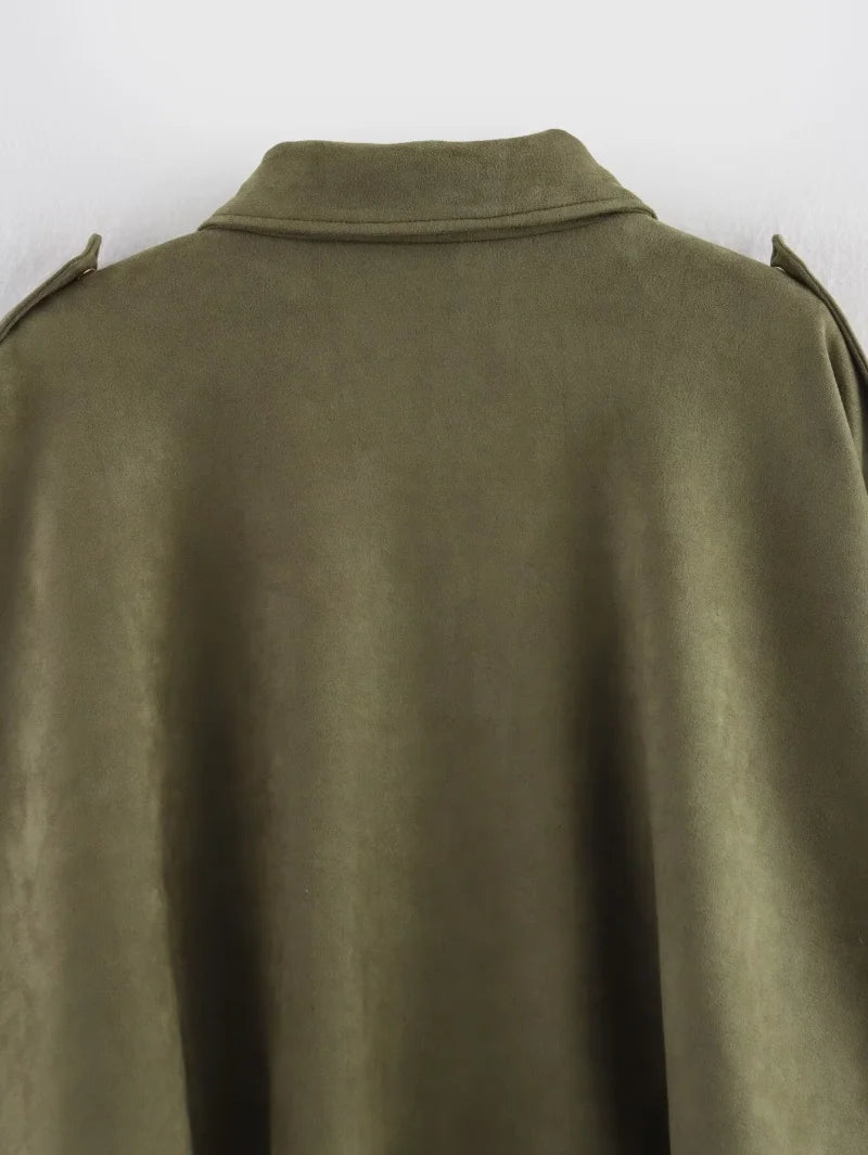 ETJ 2025 nouvelle veste bomber femme de printemps à effet suédine, coupe ample, col à revers, style mode, épaules marquéess