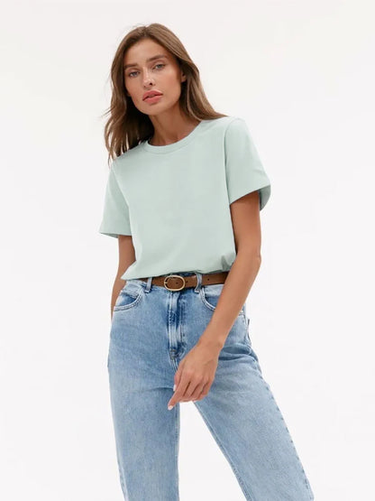 Bornladies Summer T-shirt femme 100 % coton, basique, tendance, uni, manches courtes, haut à superposer ample, 230 g/m², hauts et chemises