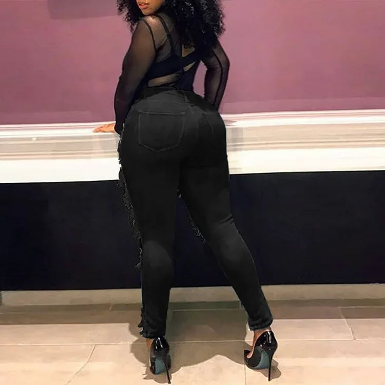 Jeans à trous pour femmes, pantalon crayon en denim, streetwear délavé, skinny extensible, taille haute, effet usé et déchiré, pantalon longueur cheville 2025