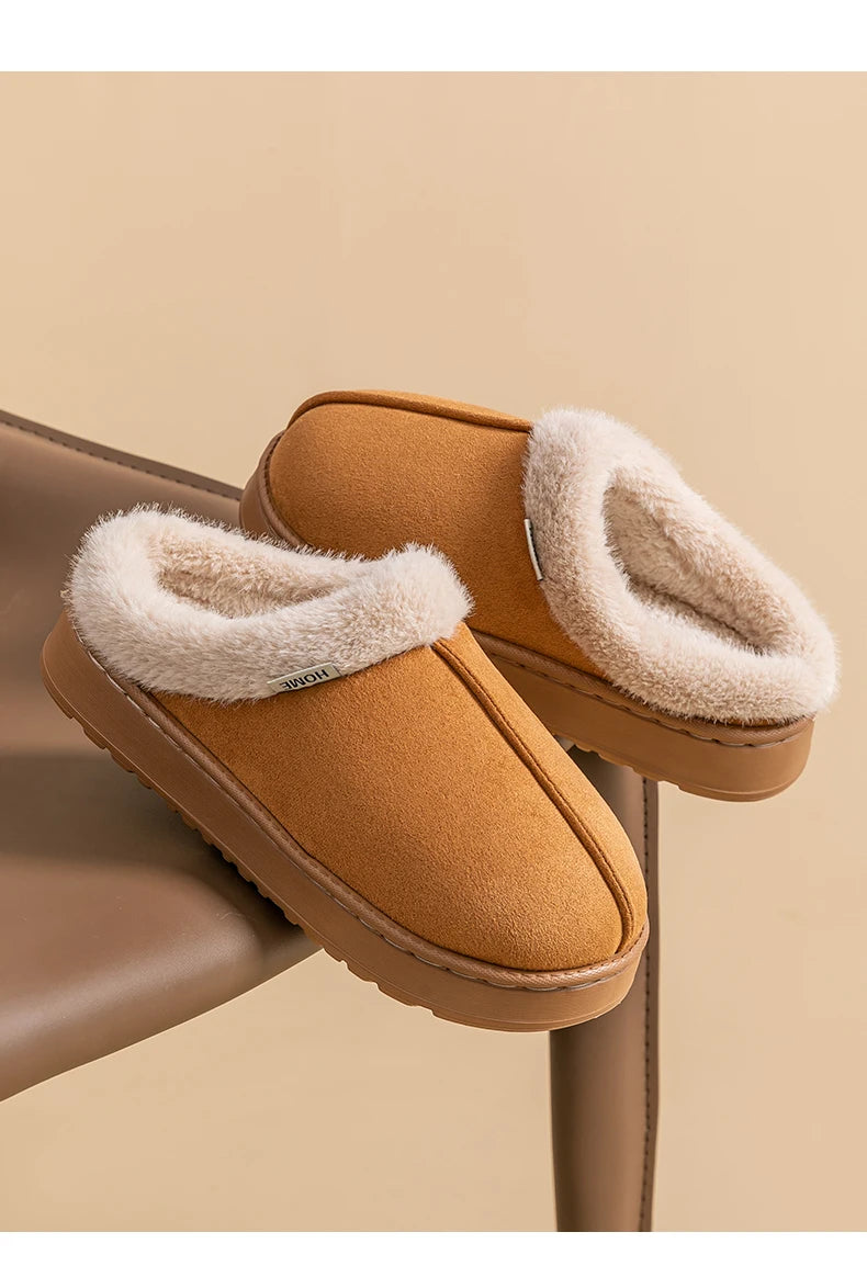 Pantoufles duveteuses pour femmes à la mode pour l’automne et l’hiver, semelle épaisse en EVA antidérapante et chaude, pantoufles unisexes d’intérieur pour l’hiver