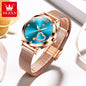 Montre pour femme OLEVS 5189, montre-bracelet à quartz, montre décontractée et tendance pour dames, étanche, lumineuse, bracelet en maille, cadran cœur, index en zircon.