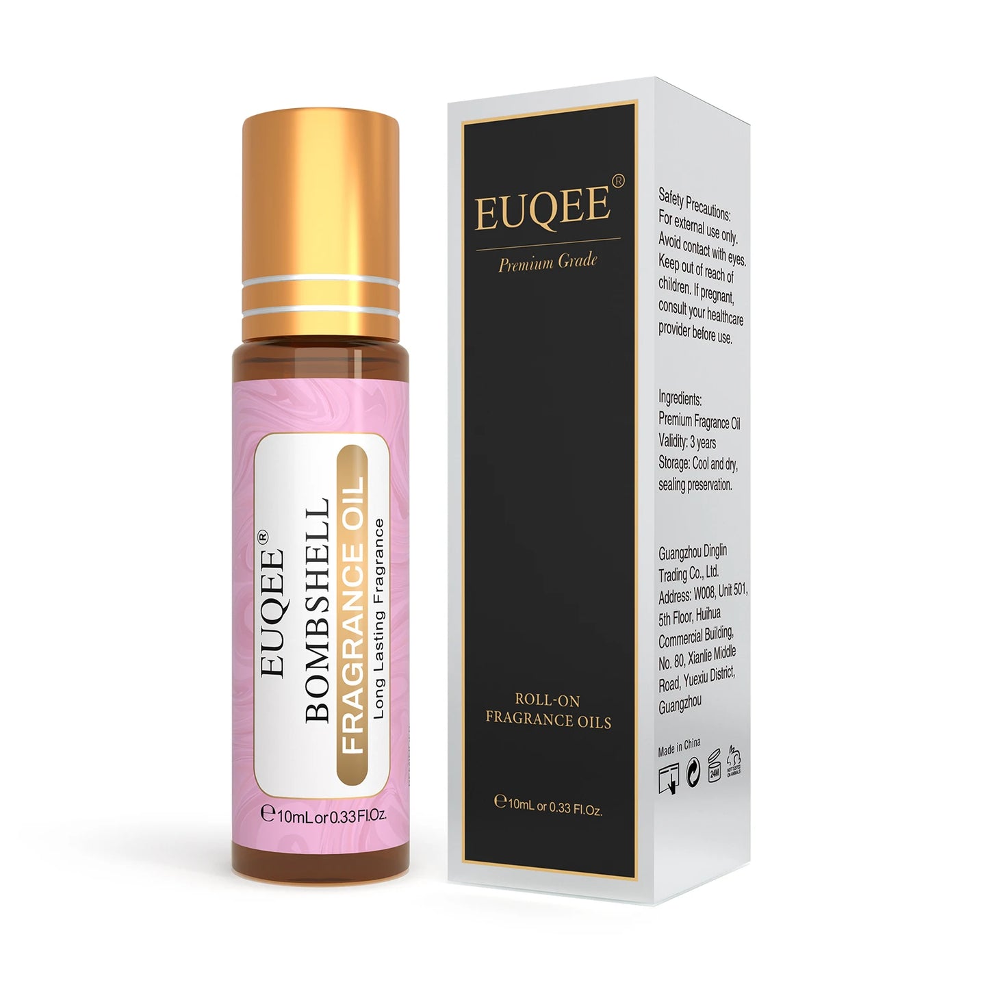 EUQEE 10 ml Huile de parfum à bille pour femmes – huiles aromatiques Coconut Vanilla, Bubble Gum, Bright Crystal, Bombshell, Midnight Rose, Angel