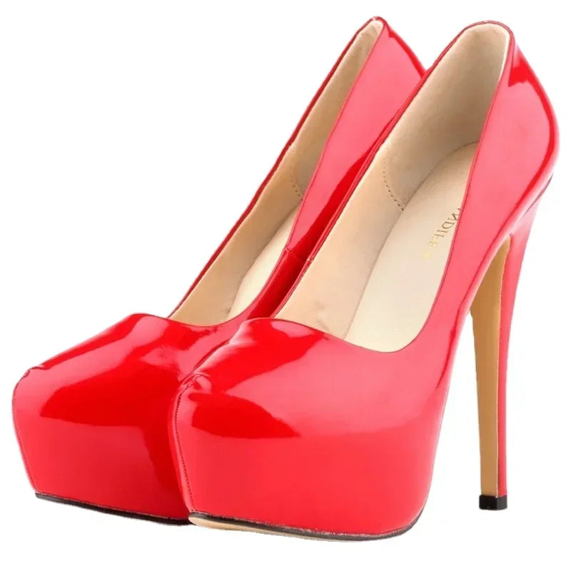 LOSLANDIFEN Escarpins à talons hauts pour femmes 14 cm, bout rond, stilettos, talons femme sexy, chaussures de mariage rouges pour dames, talons plateforme noirs
