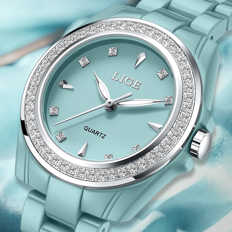 Montre pour femme LIGE 2026 nouvelle montre élégante en céramique à quartz, montre tendance étanche avec affichage lumineux, montre-bracelet pour femme + BOÎTE