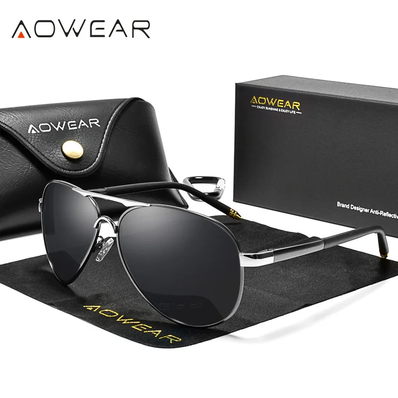 AOWEAR Lunettes d’aviation pour homme, lunettes de soleil polarisées miroir HD pour homme, lunettes de pilote pour la conduite, lunettes de soleil homme