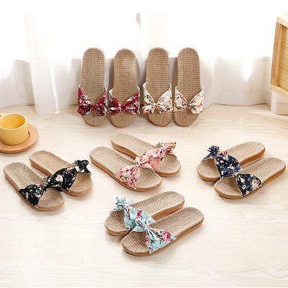 Chaussures pour femme Sandales Mujer Femmes Féminines Nœud décoratif Lin en toile Tongs Chaussures de plage Sandales Pantoufles Chaussures Femme