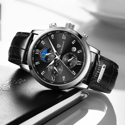 Montre-bracelet de luxe pour femme LIGE, bracelet en cuir, étanche, décontractée et sportive, à quartz, avec affichage 24 heures et phase de lune.