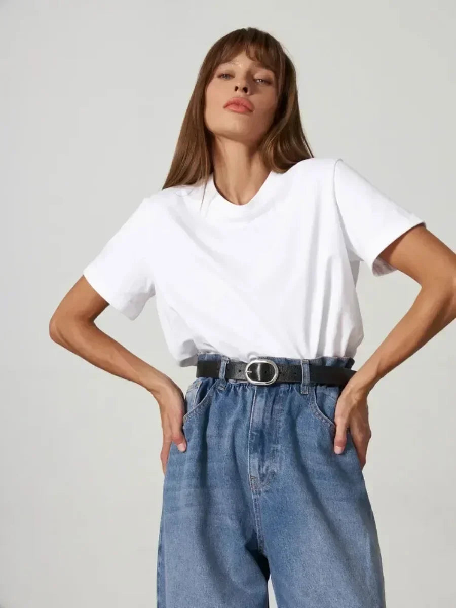Bornladies Summer T-shirt femme 100 % coton, basique, tendance, uni, manches courtes, haut à superposer ample, 230 g/m², hauts et chemises