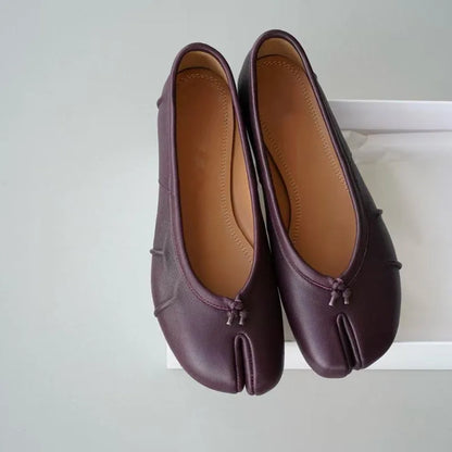 Chaussures plates de ballet pour femmes à bout fendu, chaussures tabi tendance, mocassins décontractés à enfiler, espadrilles en cuir plissé pour femmes, zapatillas mujer