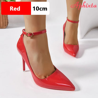 Aphixta Super Grande Taille 48 49 50 Escarpins à Talons Aiguilles avec Boucle de Ceinture pour Femmes, Chaussures de Soirée 12 cm/10 cm, Bout Pointu avec Boucle Métallique