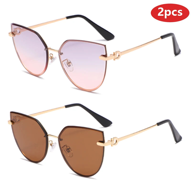 Lot de 2 lunettes de soleil pour femmes à grande monture, lunettes de soleil œil de chat dégradées pour femmes, protection UV pour extérieur, lunettes de créateur