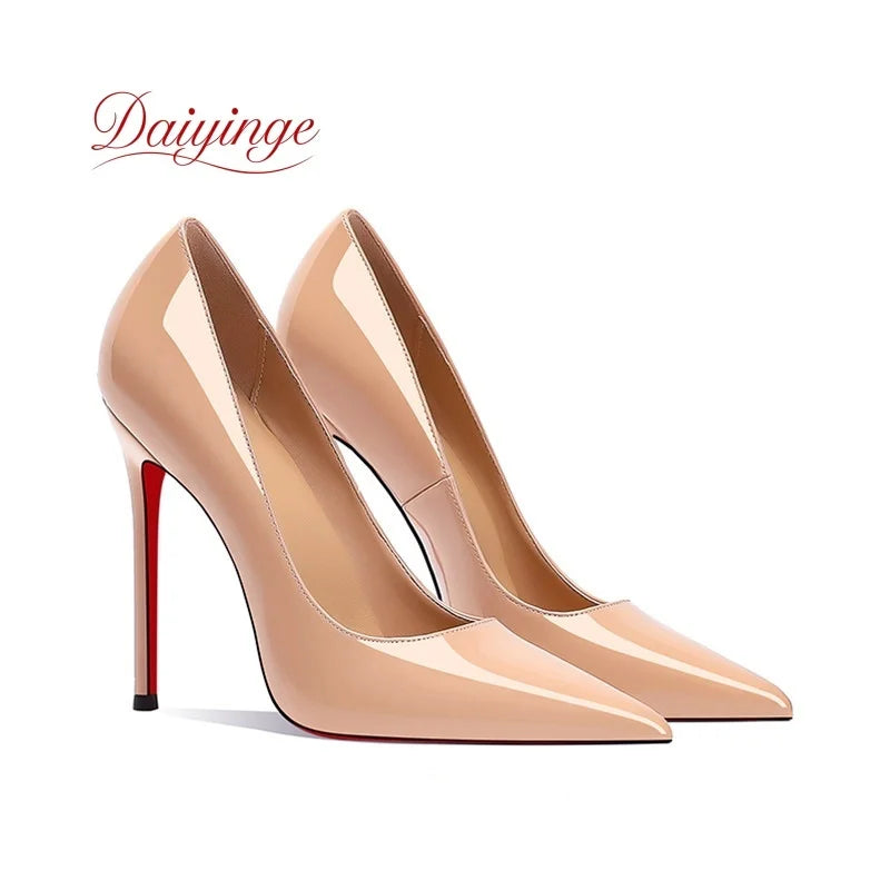 Chaussures pour femme tendance 2026 de luxe à semelles rouges, talons hauts, escarpins à bout pointu et talons aiguilles de 12 cm, confortables pour soirées, robes de cérémonie et mariages.