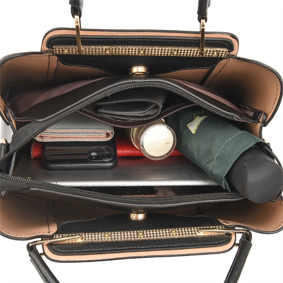 Sac bandoulière de luxe pour femme 2024, designer à 3 couches, grand sac à main en cuir à grande capacité pour femme, sac shopper de marque, sac fourre-tout messager.