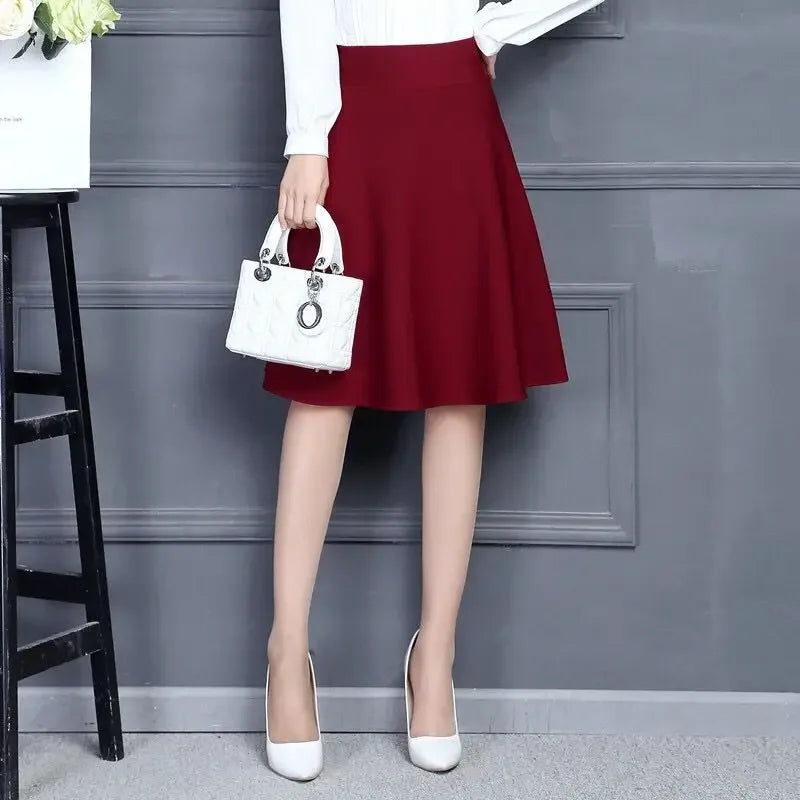 Jupes pour femmes populaires M-3XL jupe mi-longue plissée unie avec poches, taille élastique, tendance, facile à assortir, style femme de bureau, douce pour la peau, élégante
