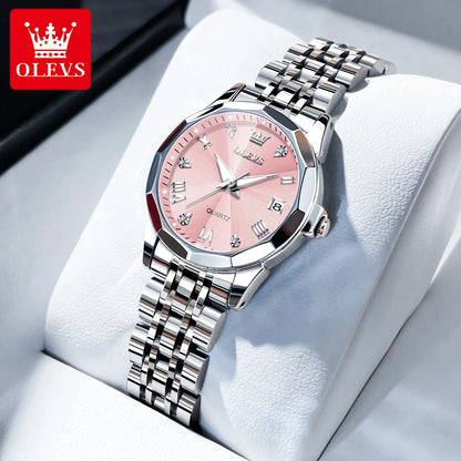 Montres pour femmes OLEVS élégantes et luxueuses avec bracelet en acier inoxydable, montre-bracelet à quartz originale pour homme, étanche, lumineuse, avec date, tendance habillée