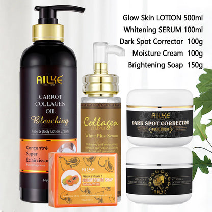 Ensemble de soins de la peau au collagène AILKE pour femmes, hydratant, blanchissant, élimine les taches de rousseur, les taches brunes, les points noirs, kit éclaircissant pour la peau