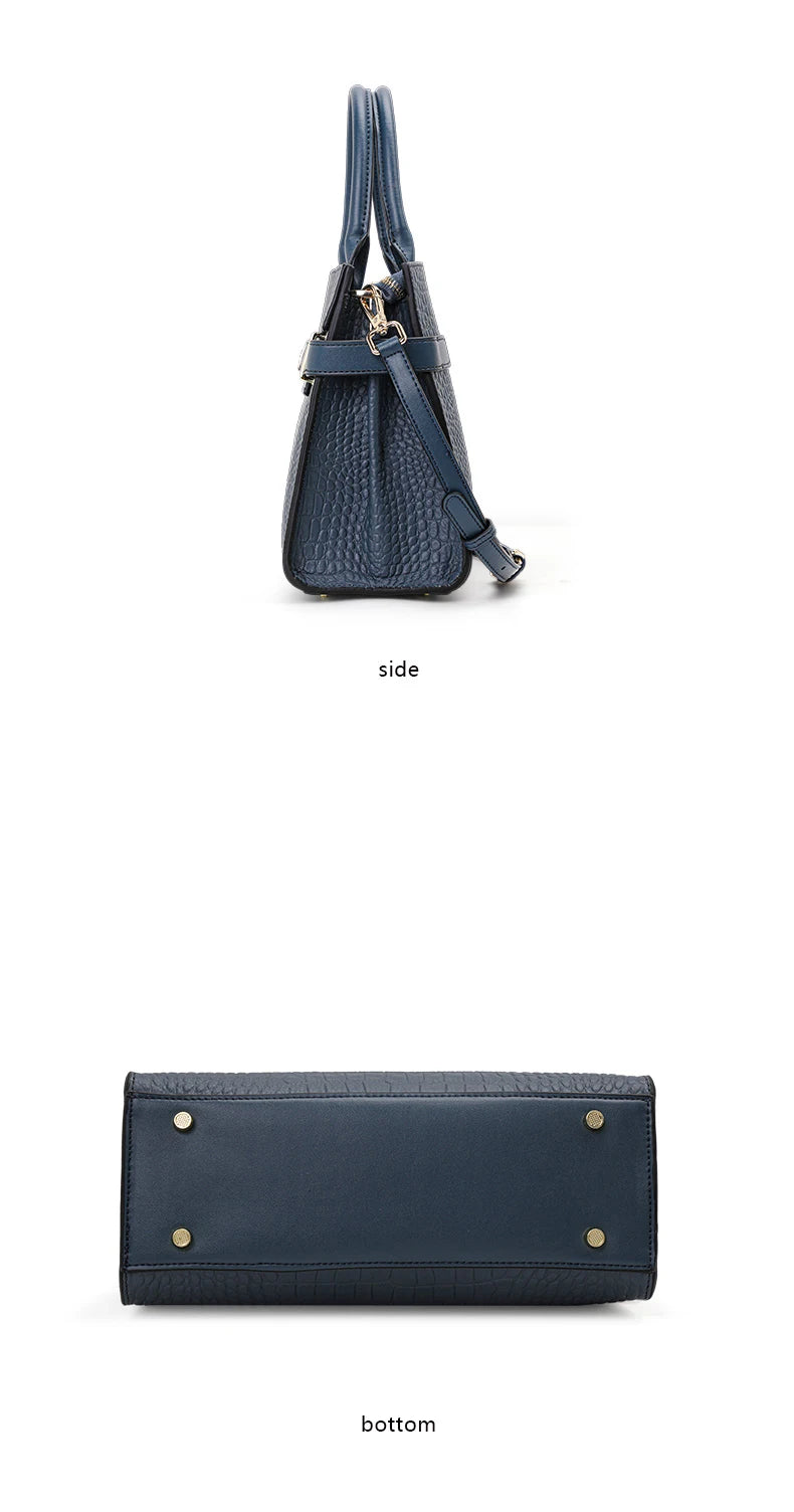 Sac à main pour femme en cuir véritable de vachette, convertible en port bandoulière et épaule, avec foulard en soie, sac fourre-tout à motif crocodile