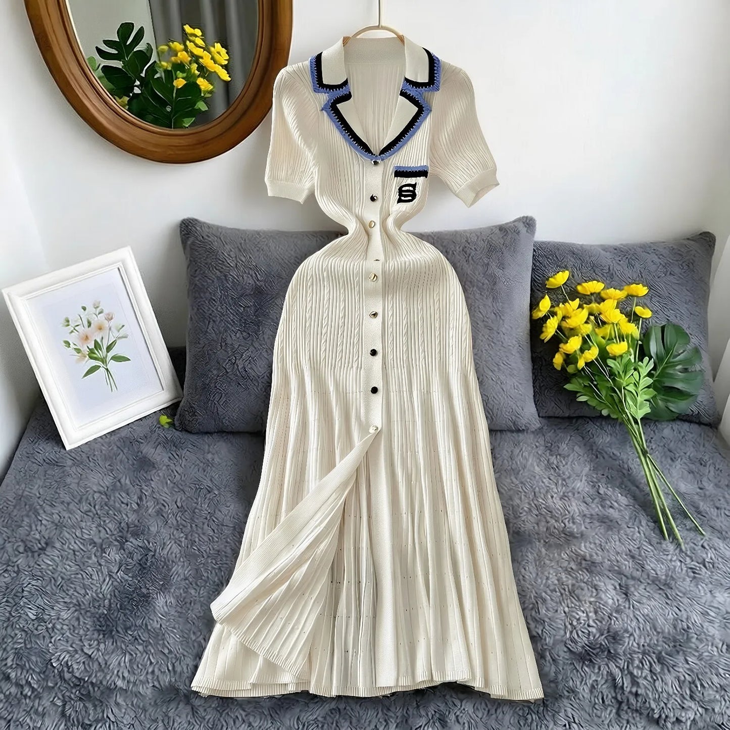Robe longue en maille mode vintage de la marque YuooMuoo, col rabattu, élégante, à simple boutonnage, coupe trapèze, robe chemise longue pour femme, robes