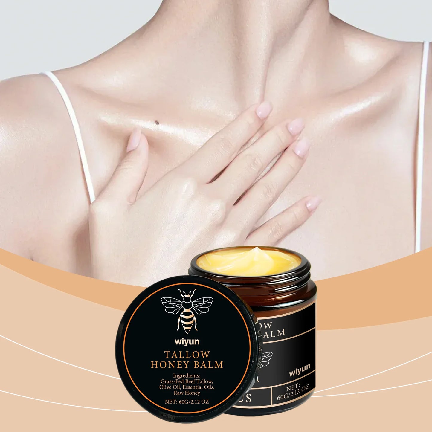Lotion corporelle apaisante à la crème de miel et suif de bœuf, éclaircissante, atténuant les taches brunes, réduisant la mélanine, raffermissante, non grasse, hydratation durable.