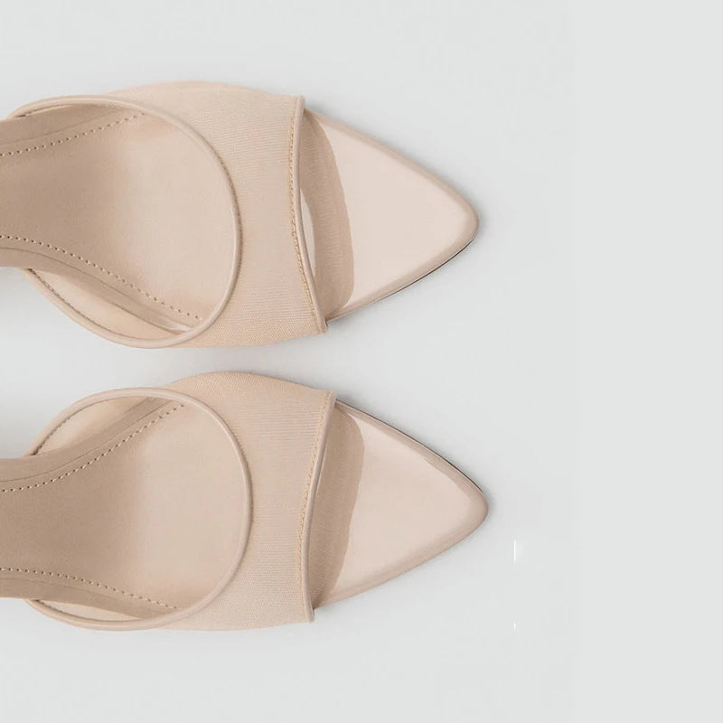 Mango2026 Sandales sexy à bout pointu et talon fin, à enfiler, respirantes, nouveau style d’été polyvalent, chaussures plates à enfiler pour femmes