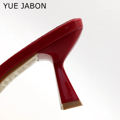 Nouvelles pantoufles pour femmes, sexy, en cuir, à bride arrière, talons aiguilles style romain, élégantes, talon original, bout carré, satinées, à enfiler, chaussures femme Zapatillas