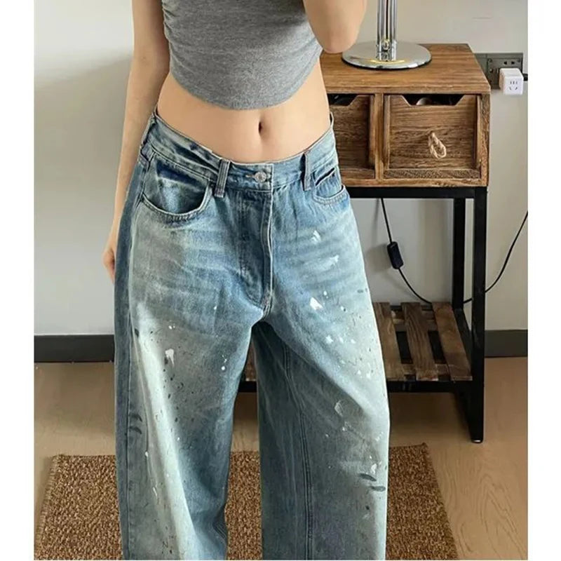 Pantalons jeans taille haute pour femme de créateur, pantalons en denim amples à imprimé chic pour femme, jeans fins à jambes droites tendance pour filles, pantalons en denim.