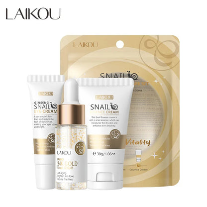 Ensemble de soins de la peau à la vitamine C LAIKOU 3 pièces : crème pour le visage, sérum et crème contour des yeux, hydratant, anti-rides, kit de soins du visage