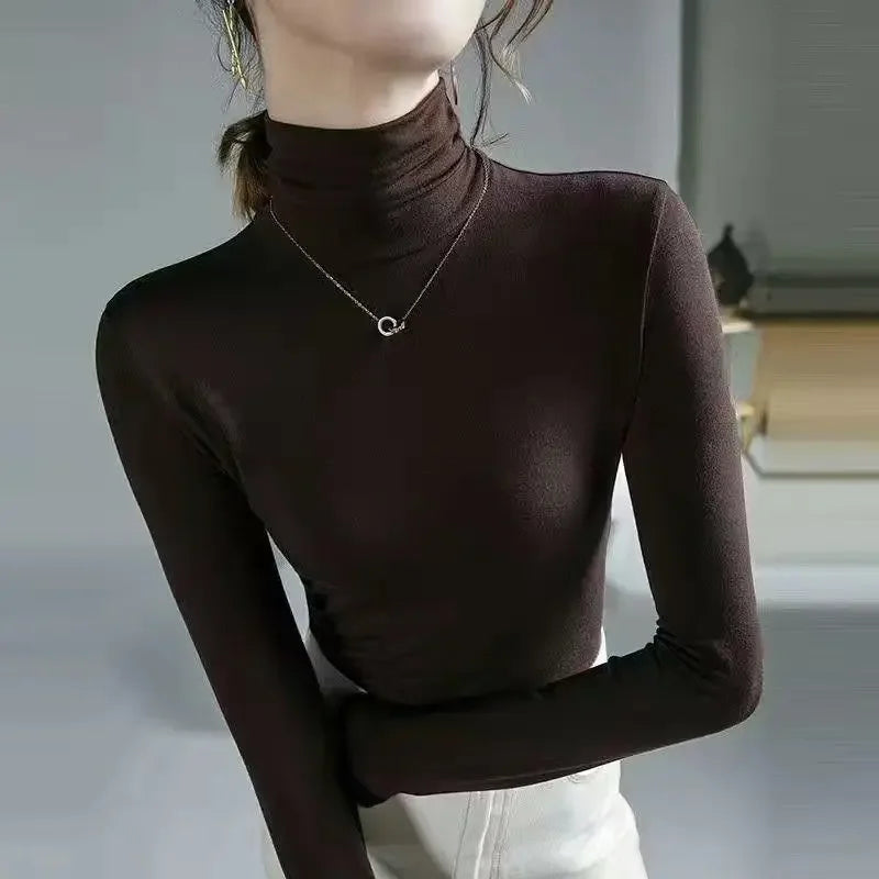 T-shirt femme à col roulé moulant vêtement 2025 haut noir pour femme t-shirt violet tee grunge esthétique simple pas cher stylé années 2000