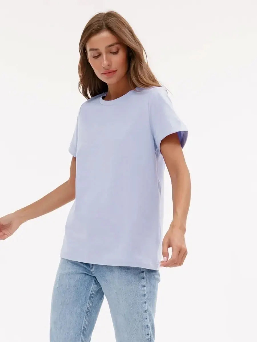 Bornladies Summer T-shirt femme 100 % coton, basique, tendance, uni, manches courtes, haut à superposer ample, 230 g/m², hauts et chemises