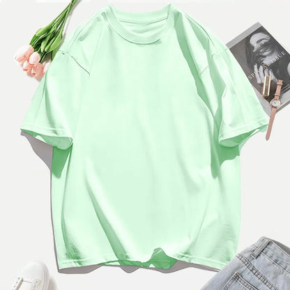 T-shirt femme Y2K 100 % coton, t-shirt décontracté de couleur unie, col rond, hauts d’été pour femmes, mode oversize, sportswear féminin tendance.